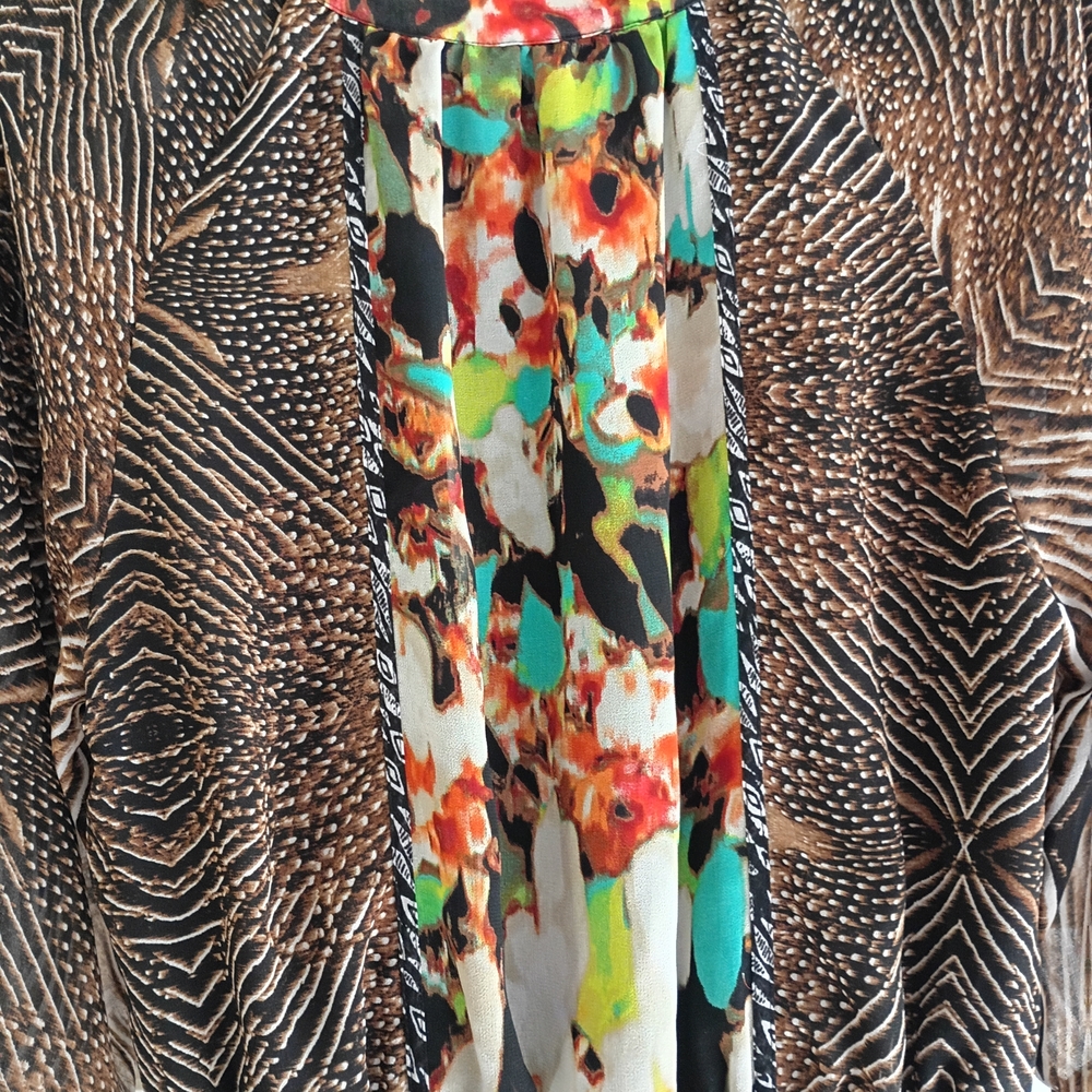 Calvin Klein Blouse Women M‎ Multicolor Abstract Chiffon Tunic Button 3/4 Sleeve - Picture 9 of 9